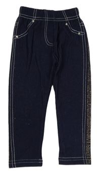 Tmavomodré legíny riflového vzhledu s kamínky