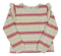 Smetanovo-barevné pruhované triko s volánky H&M