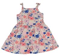 Světlepudrové letní šaty s kytičkami a lístečky C&A