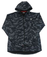 Šedo-černá army tech fleece propínací mikina s lebkou a kapucí Next