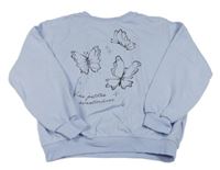 Světlemodrá oversize mikina s motýlky s pecičkami a kamínky H&M