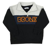 Černo-tmavomodro-bílá oversize mikina s nápisem PRIMARK