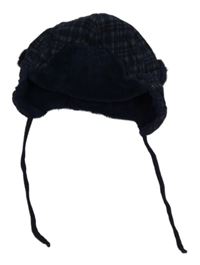 Tmavomodro-světlemodrá kostkovaná zateplená beranice Sterntaler