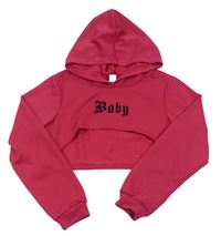 Tmavorůžová crop mikina s nápisem a kapucí SHEIN