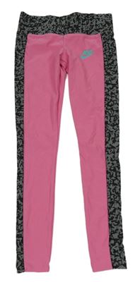 Růžovo-šedo-černé sportovní legíny s logem a vzorem Nike
