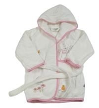 Bílo-růžový froté župan s větrným mlýnem a zajíčkem a puntíky a kapucí