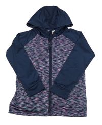 Tmavomodro-růžovo-modrozelená melírovaná propínací sportovní mikina s kapucí Topolino