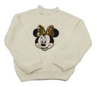 Smetanový žebrovaný pletený rolák s Minnie s flitry C&A