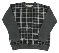 Černo-světlešedo-tmavošedá kostkovaná mikina