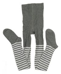 Šedé melírované punčocháče s bílými pruhy alive