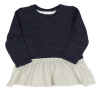 Tmavomodro-zlatá melírovaná tepláková tunika s bílým volánkem Topolino