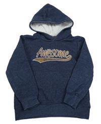 Tmavomodrá melírovaná mikina s nápisy a kapsou a kapucí dopodopo