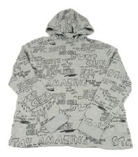 Světlešedá melírovaná mikina s nápisy a kapucí H&M