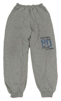 Šedé melírované tepláky s číslem a nápisy 