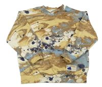 Béžovo-hnědo-modro-černá batikovaná skvrnitá mikina s nášivkou H&M