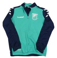 Jadeitovo-tmavomodrá funkční fotbalová mikina se znakem hummel