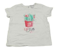 Bílé tričko s kočičkou/kaktusem Fagottino