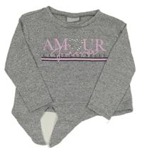 Šedo-stříbrné melírované úpletové mikinotriko s nápisy a srdíčkem Matalan