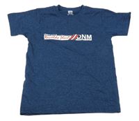 Tmavomodré melírované tričko s nápisy 