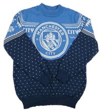 Modro-tmavomodrý vzorovaný fotbalový svetr Manchester City PRIMARK