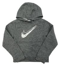 Šedo-černá melírovaná thermo mikina s logem a kapucí Nike