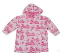 Světlerůžové plyšové domácí šaty s Barbie a kapsou a kapucí Matalan