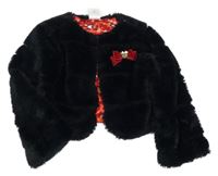 Černá kožešinová zateplená crop bunda s mašlí s Minnie Disney