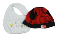 2set- Červeno-černá čepice s Mickey mousem Adidas + Bílý bryndák se zvířátky Next 