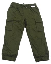 Khaki plátěné podšité cargo cuff kalhoty Matalan