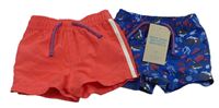 2x šusťákové kraťasy - modré s mořskými živočichy + lososové Primark