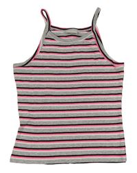Šedo-černo-neonově růžový pruhovaný žebrovaný top Matalan