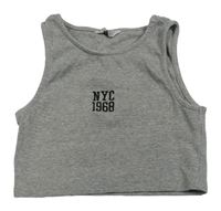 Šedý melírovaný žebrovaný crop top s číslem a písmeny Primark