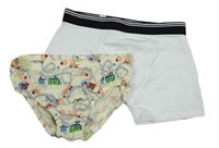 2set - Krémové slipy s dopravními prostředky + bílé boxerky