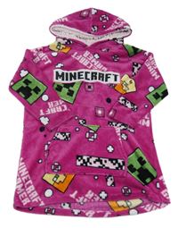 Fuchsiová chlupatá oversize mikina s Minecraft a kapucí