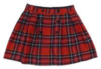 Červeno-černo-bílá kostkovaná vlněná sukně s knoflíky zn. Tu