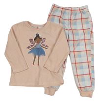 Růžovo-kostkované fleecové pyžamo s vílou s flitry Primark