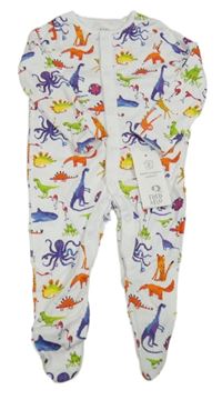 Nové - Bílý overal se zvířaty a dinosaury F&F