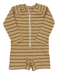 Hnědo-pískovo-smetanový pruhovaný UV kraťasový overal H&M