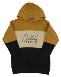 Hnědo-pískovo-černá mikina s nápisem a kapucí Tu