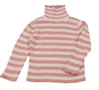 Růžovo-starorůžový pruhovaný žebrovaný svetrový rolák George