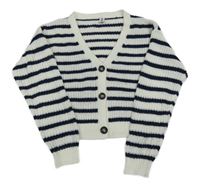 Bílo-tmavomodrý pruhovaný propínací crop svetr Yigga