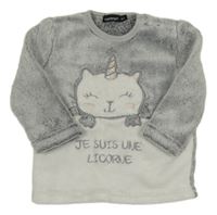 Šedo-bílá chlupatá mikina s kočkou Intextenso