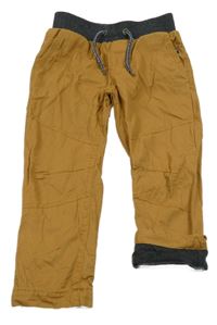 Hnědé plátěné podšité kalhoty s úpletovým pasem Dopodopo