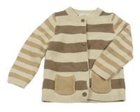 Béžovo-hnědý pruhovaný propínací svetr Topomini