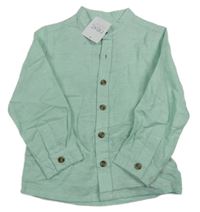 Nové - Zeleno-bílá pruhovaná lněná košile Next