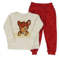 Smetanovo-červené chlupato/fleecové pyžamo s Bambim Disney