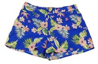 Safírové květované lehké kraťasy s listy New Look