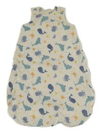 Smetanový zateplený spací pytel s velrybami a medúzami Tu