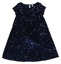 Tmavomodré sametovo/flitrové šaty Primark