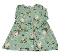 Zelené květované bavlněné šaty se zvířaty H&M